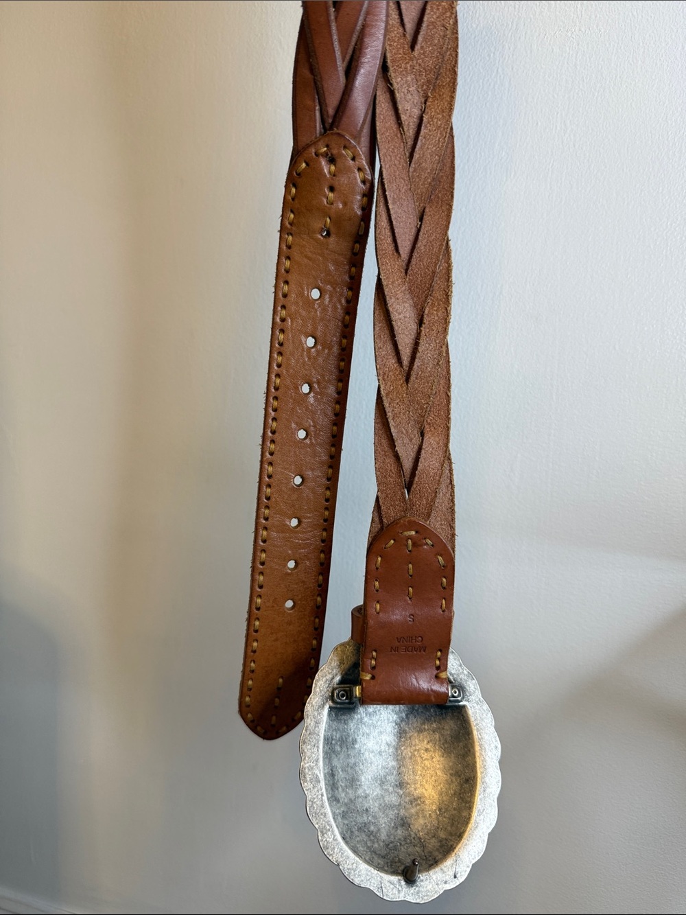 Vintage Ralph Lauren Concho Leather Belt Size S Brown Braided Leather Western - Picture 8 of 11